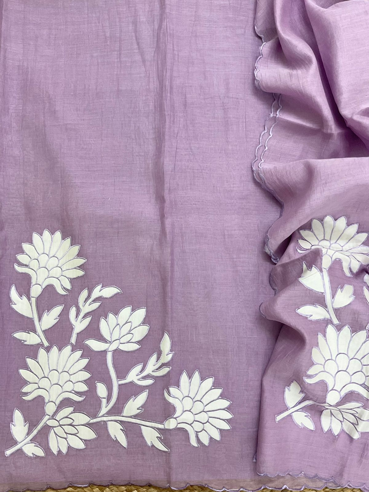 Pure Mul Chanderi Embroidered Suit - Purple