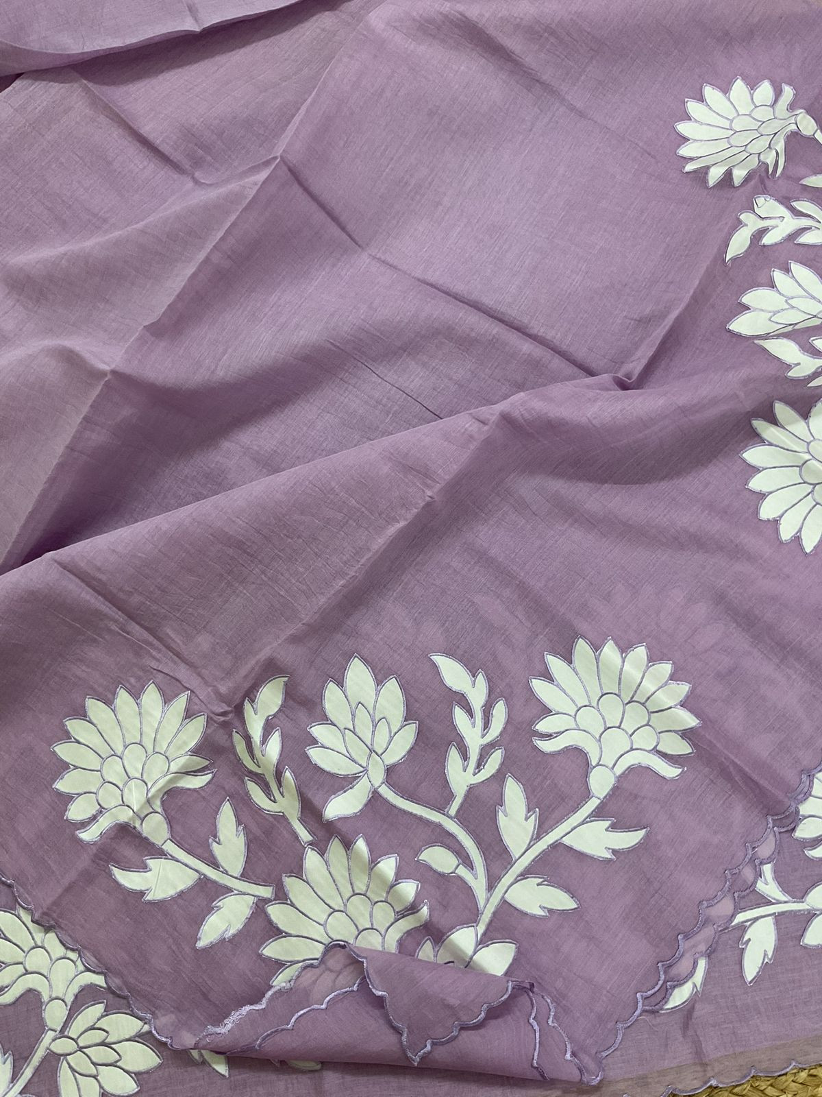 Pure Mul Chanderi Embroidered Suit - Purple