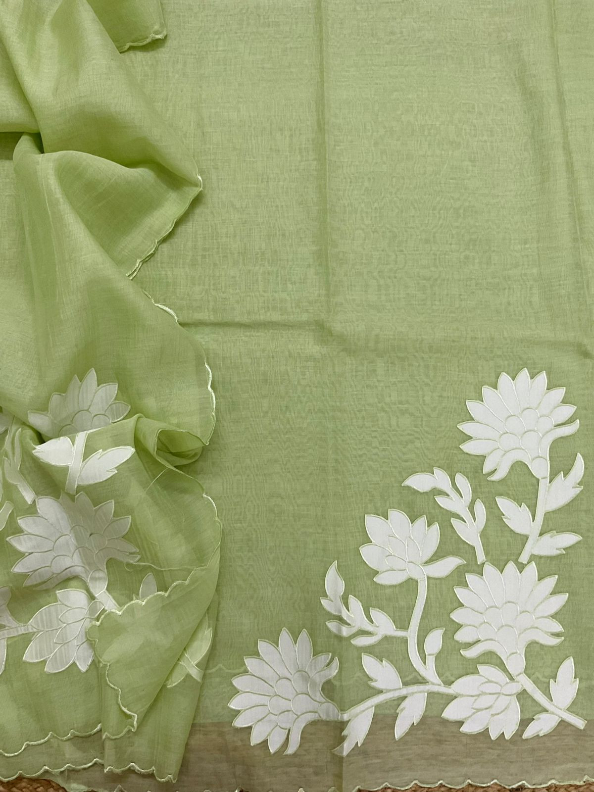 Pure Mul Chanderi Embroidered Suit - Green