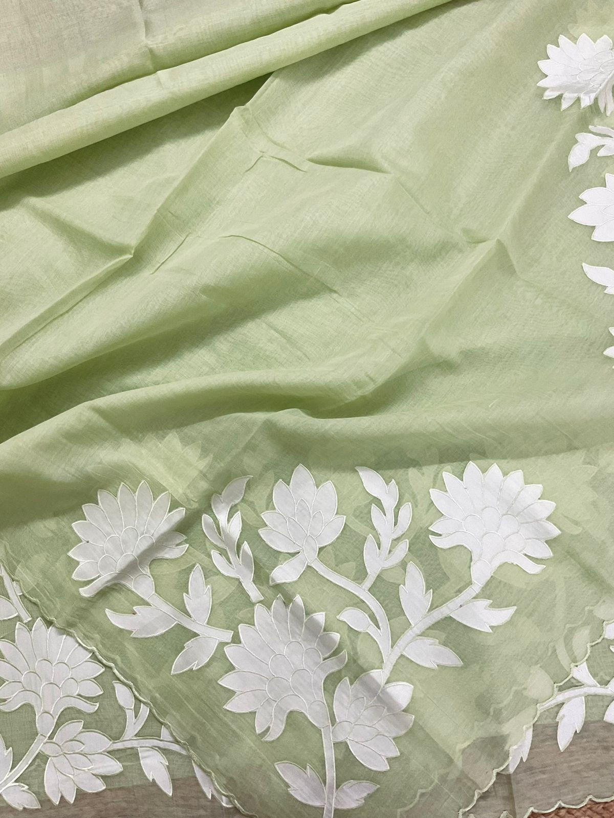 Pure Mul Chanderi Embroidered Suit - Green