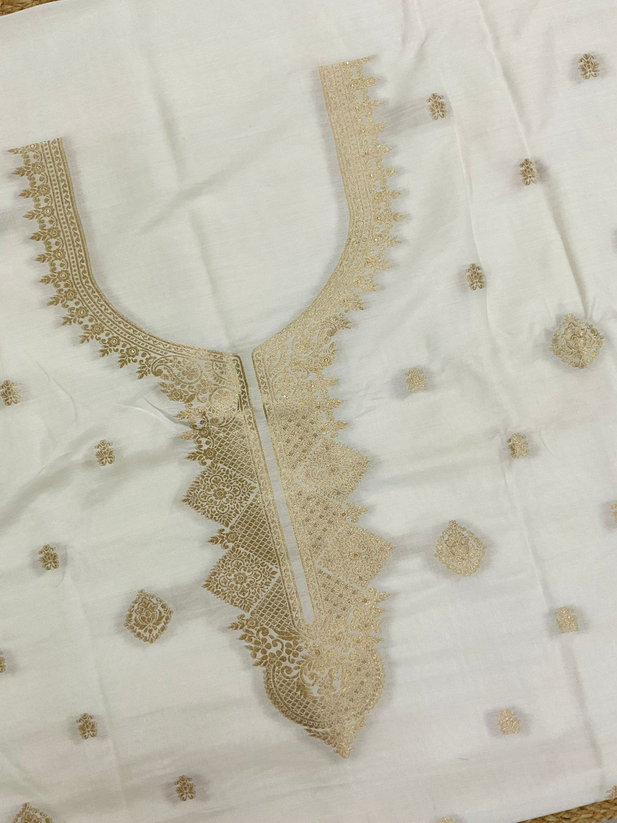 Soft Chanderi Banarasi Weaved Suit - Off White