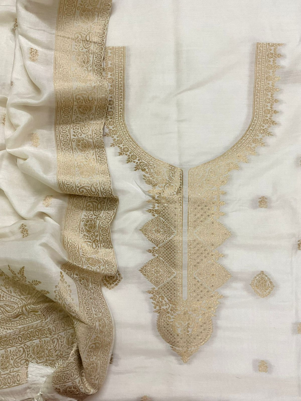 Soft Chanderi Banarasi Weaved Suit - Off White