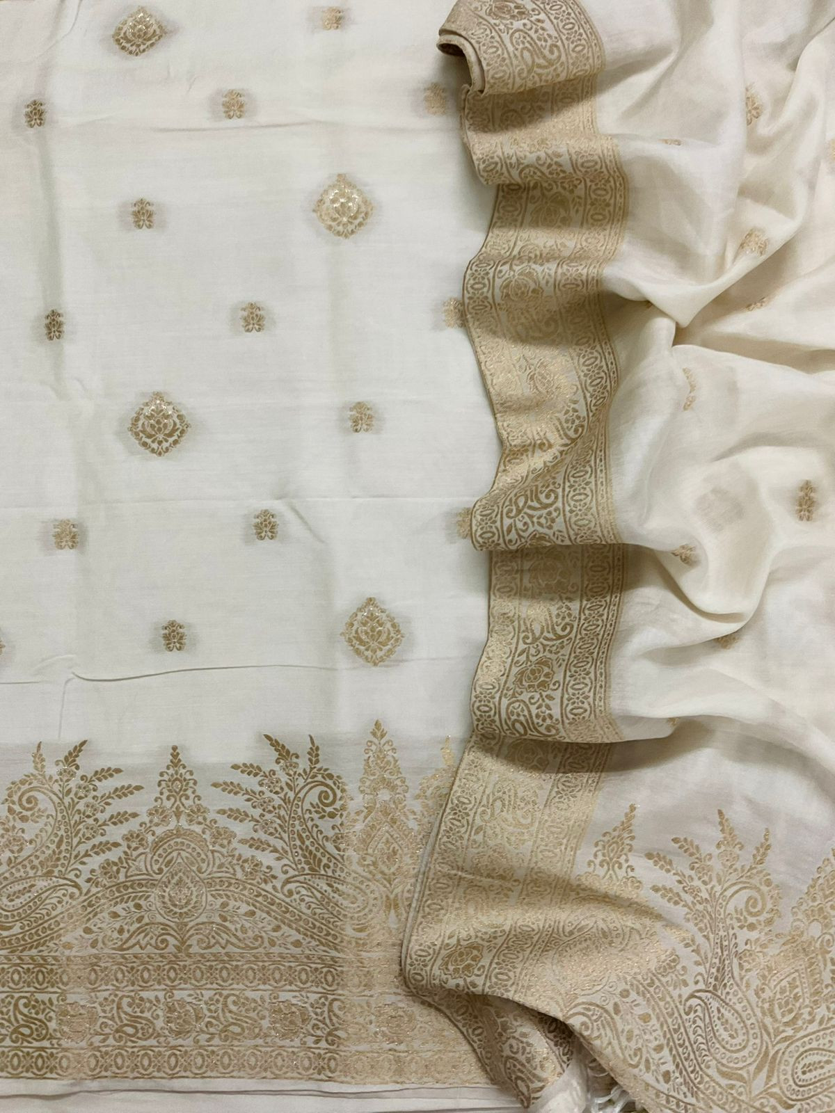 Soft Chanderi Banarasi Weaved Suit - Off White