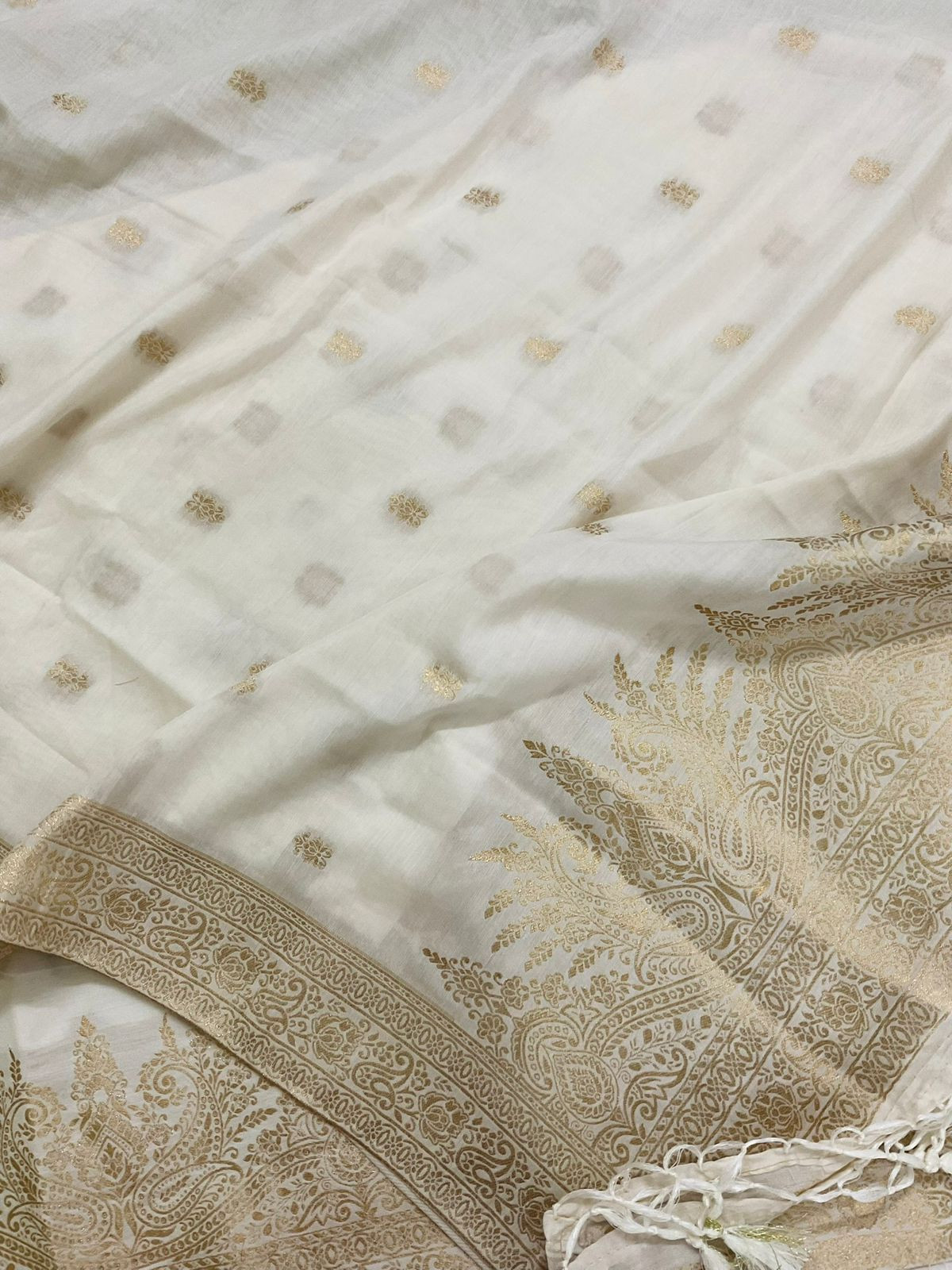 Soft Chanderi Banarasi Weaved Suit - Off White