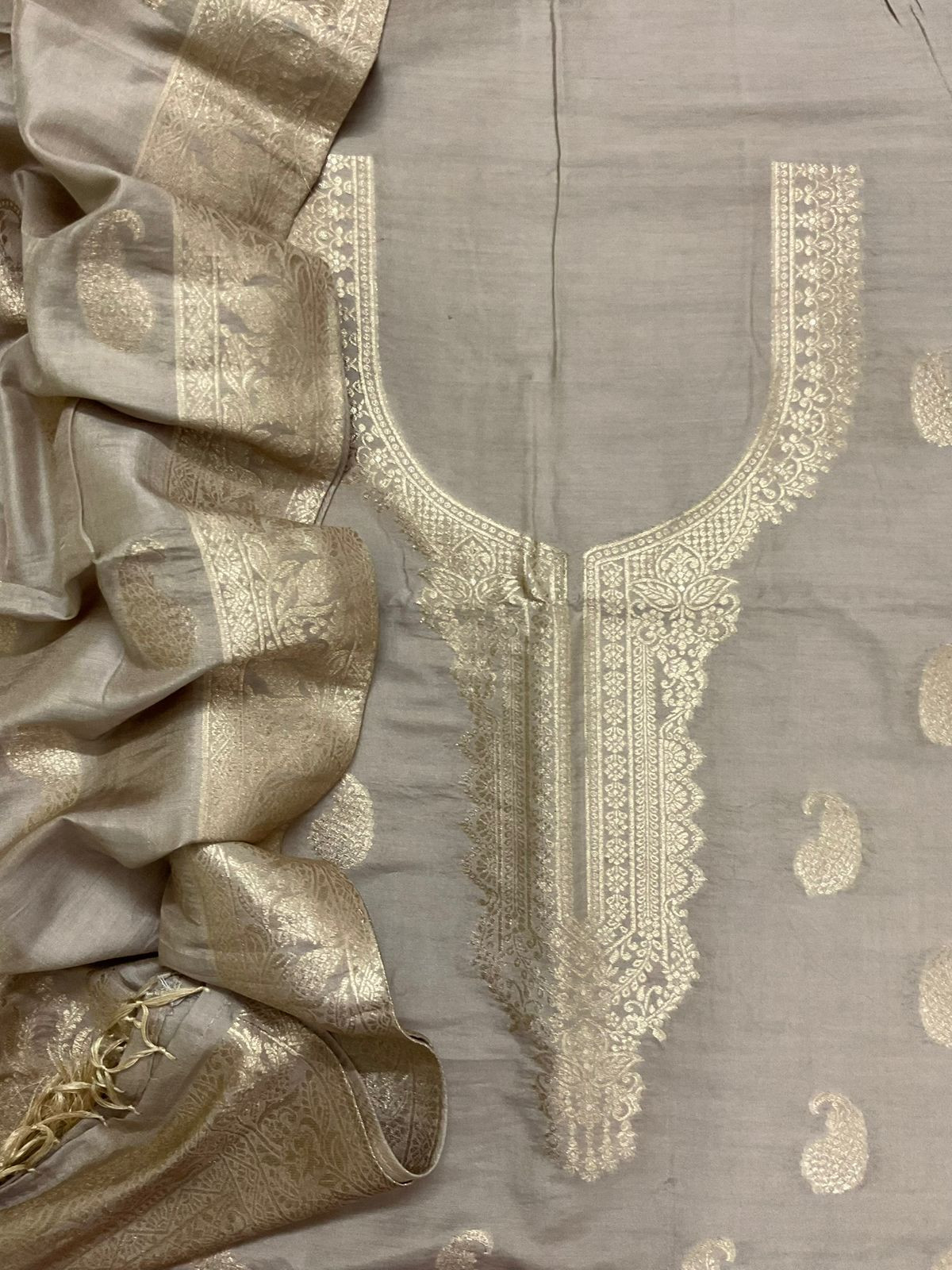 Soft Chanderi Banarasi Weaved Suit - Beige