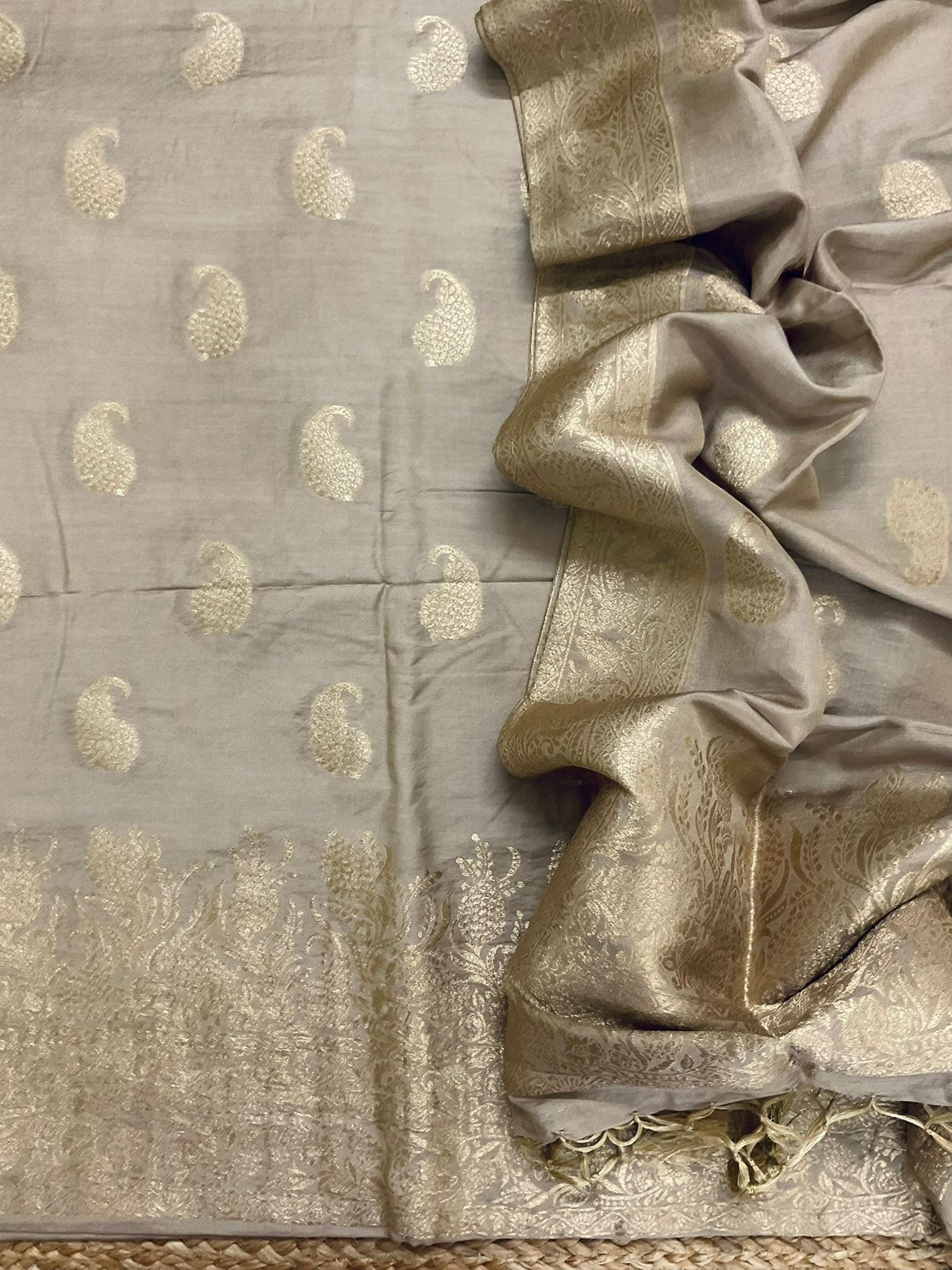 Soft Chanderi Banarasi Weaved Suit - Beige