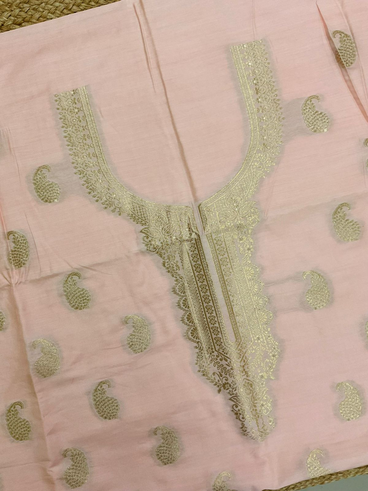 Soft Chanderi Banarasi Weaved Suit - Peach