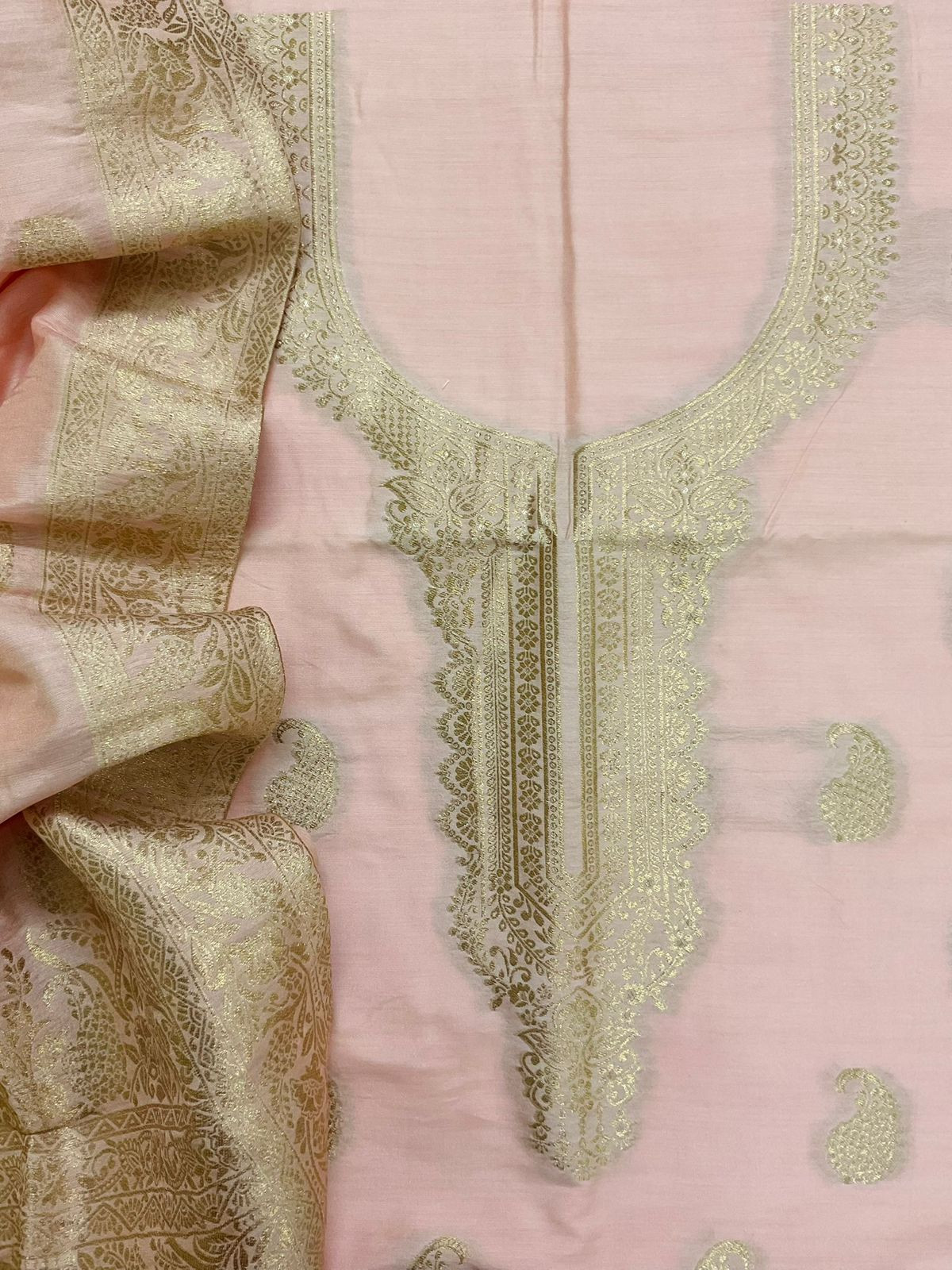 Soft Chanderi Banarasi Weaved Suit - Peach