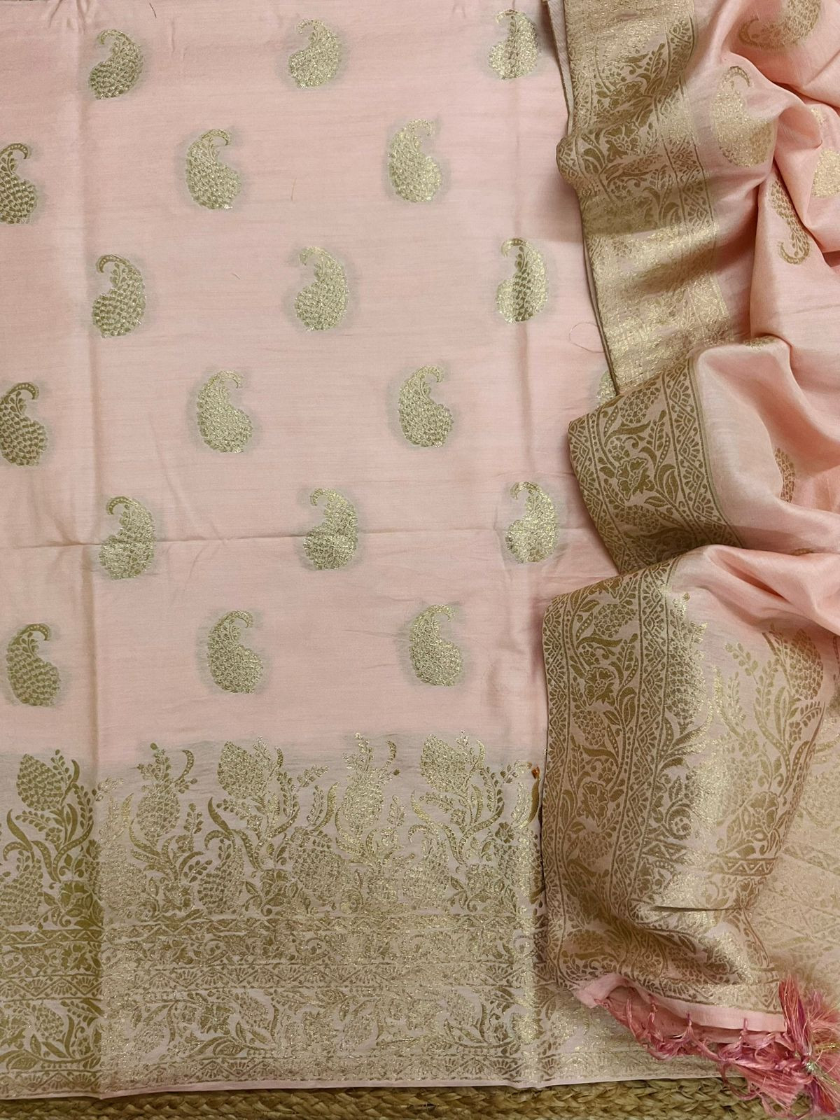 Soft Chanderi Banarasi Weaved Suit - Peach