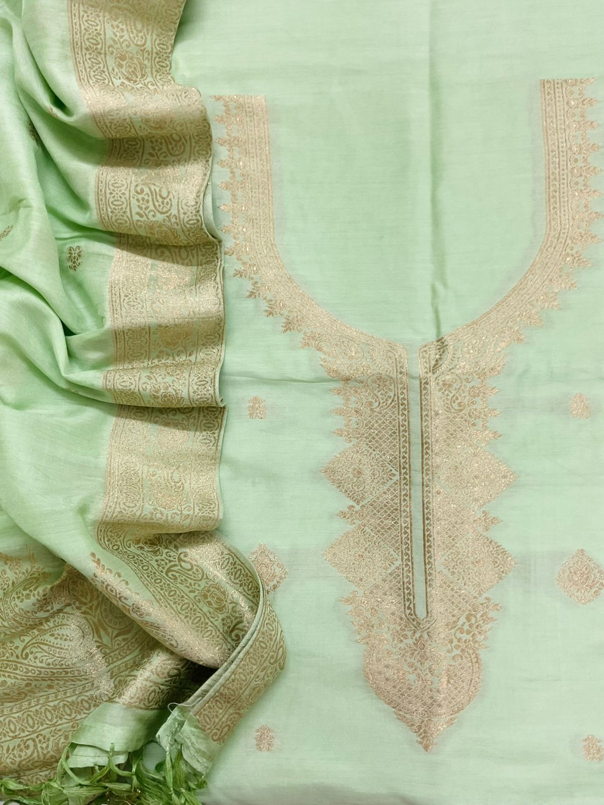 Soft Chanderi Banarasi Weaved Suit - Green