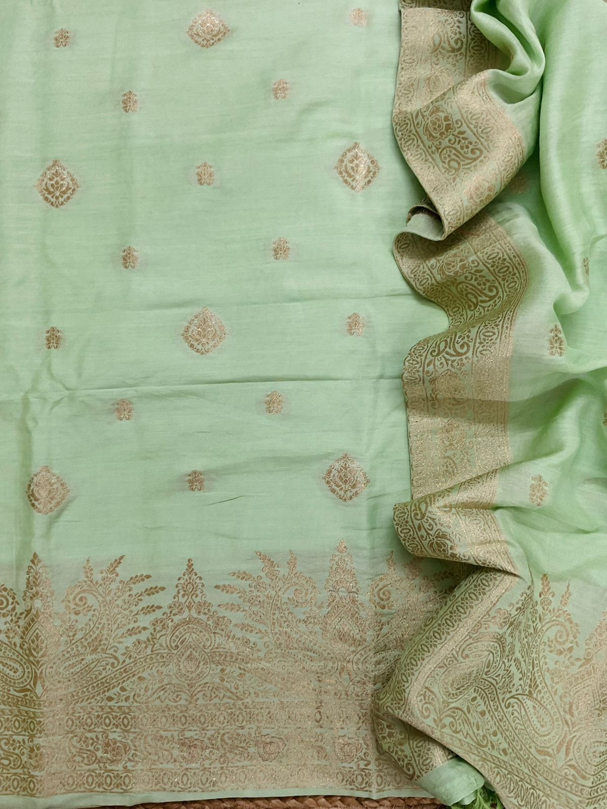 Soft Chanderi Banarasi Weaved Suit - Green