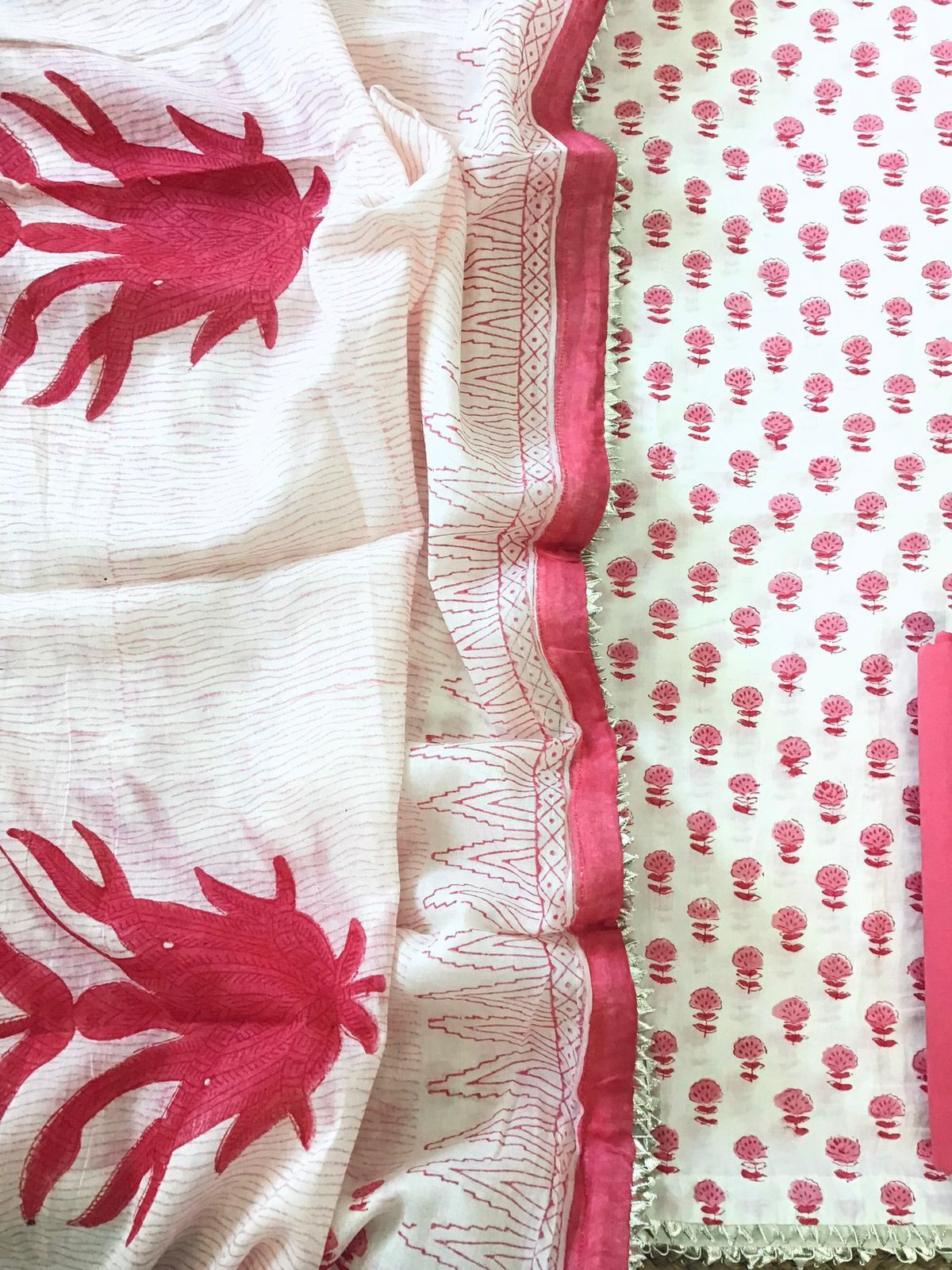 Pure Cotton Printed Suit - Off White