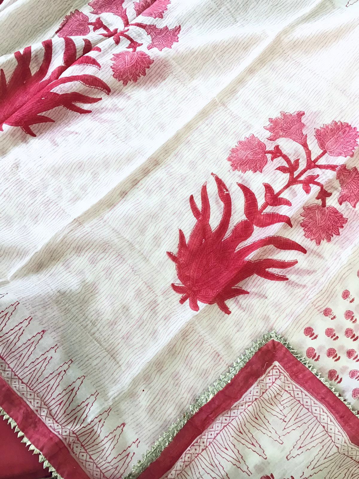 Pure Cotton Printed Suit - Off White