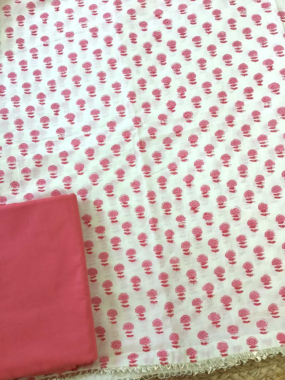 Pure Cotton Printed Suit - Off White