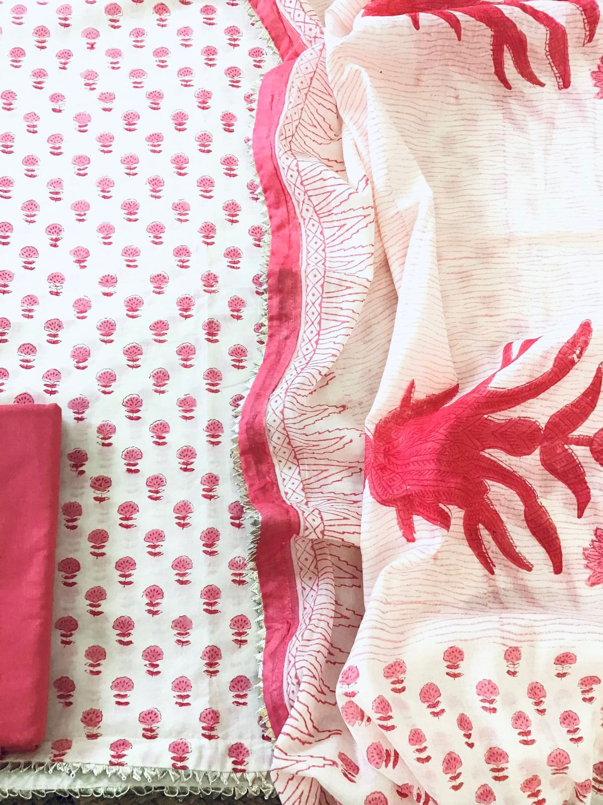 Pure Cotton Printed Suit - Off White