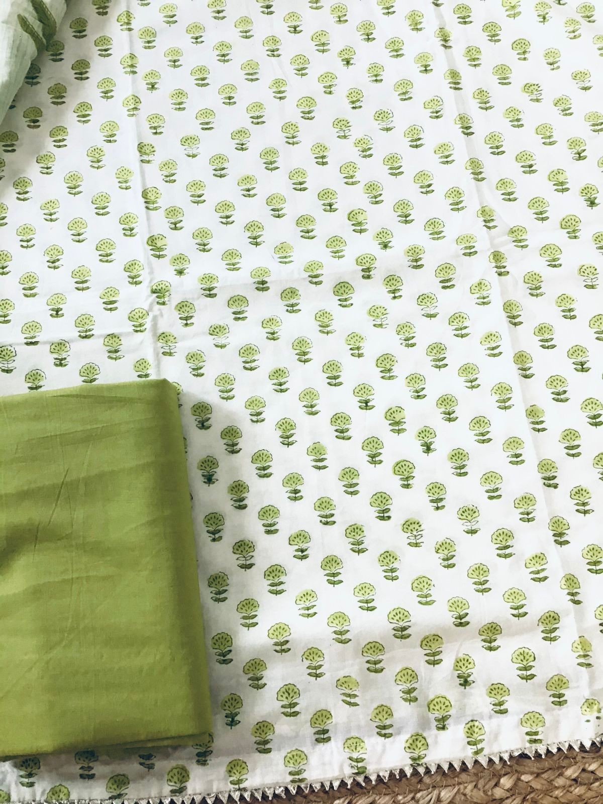 Pure Cotton Printed Suit - Off White