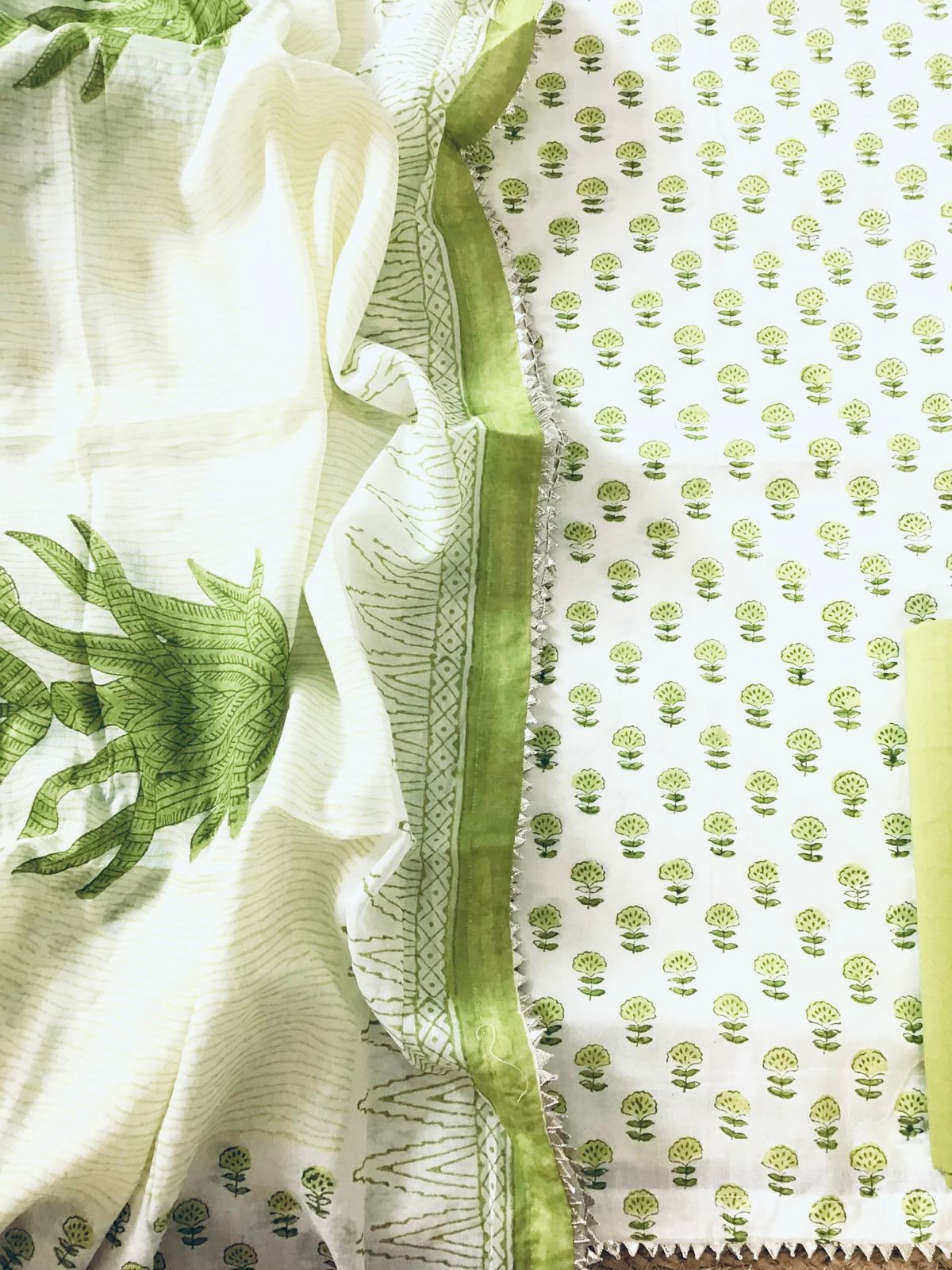 Pure Cotton Printed Suit - Off White