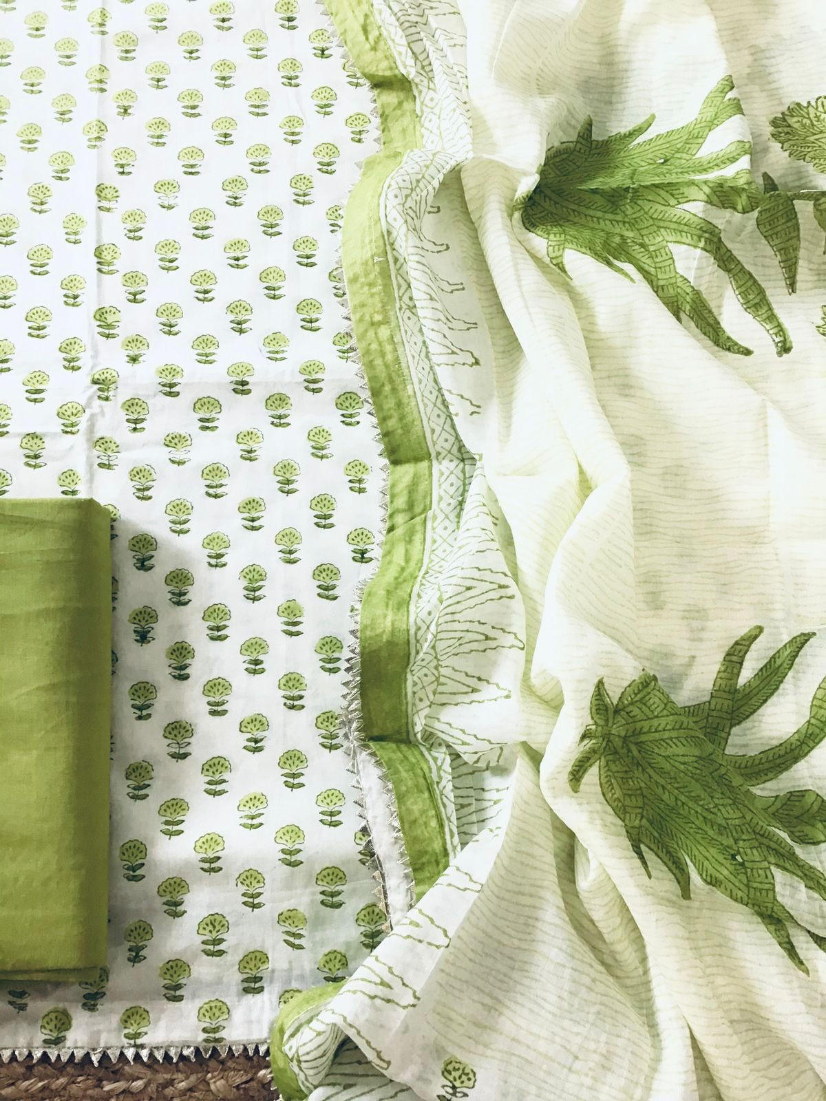 Pure Cotton Printed Suit - Off White