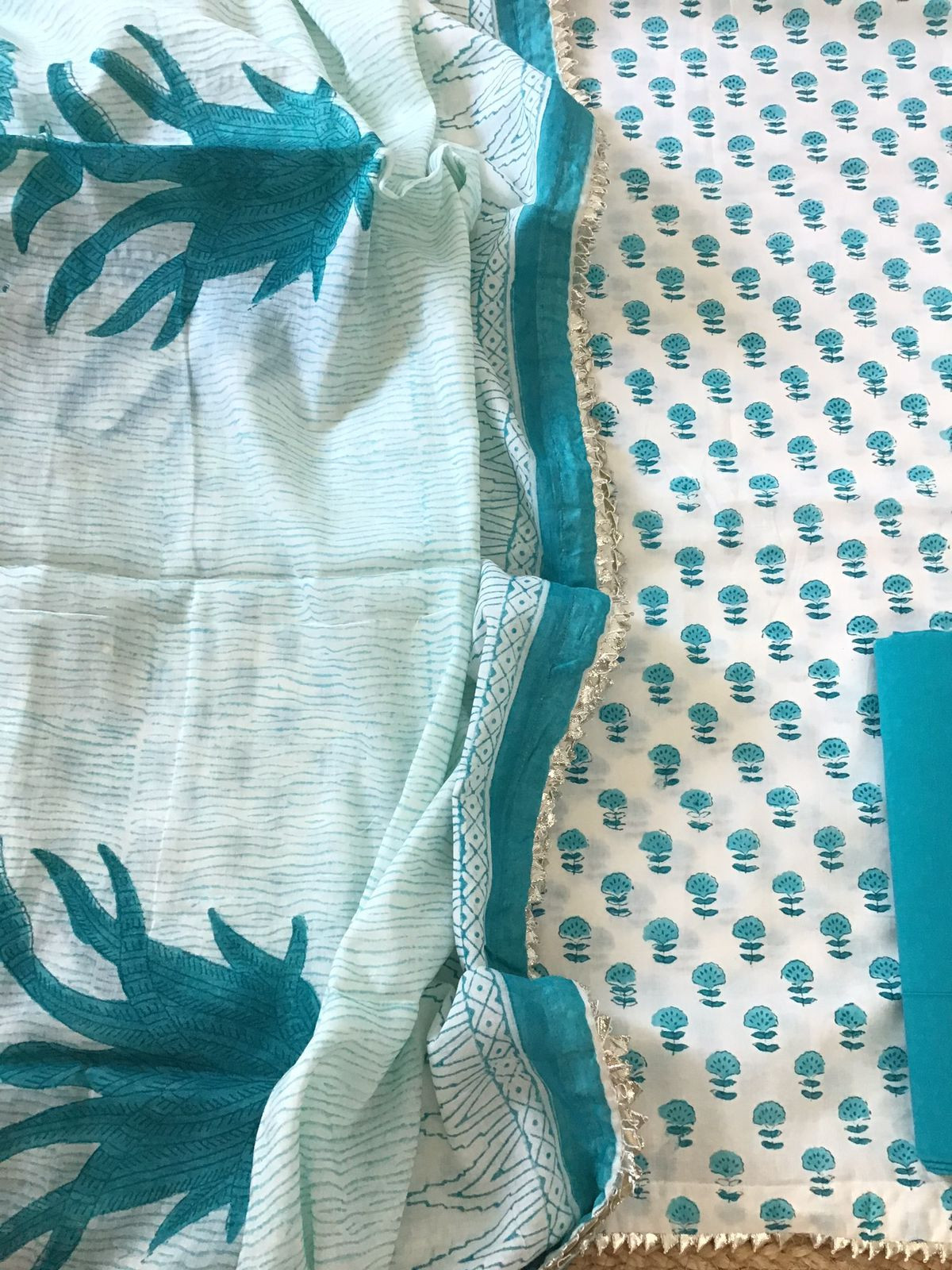 Pure Cotton Printed Suit - Off White