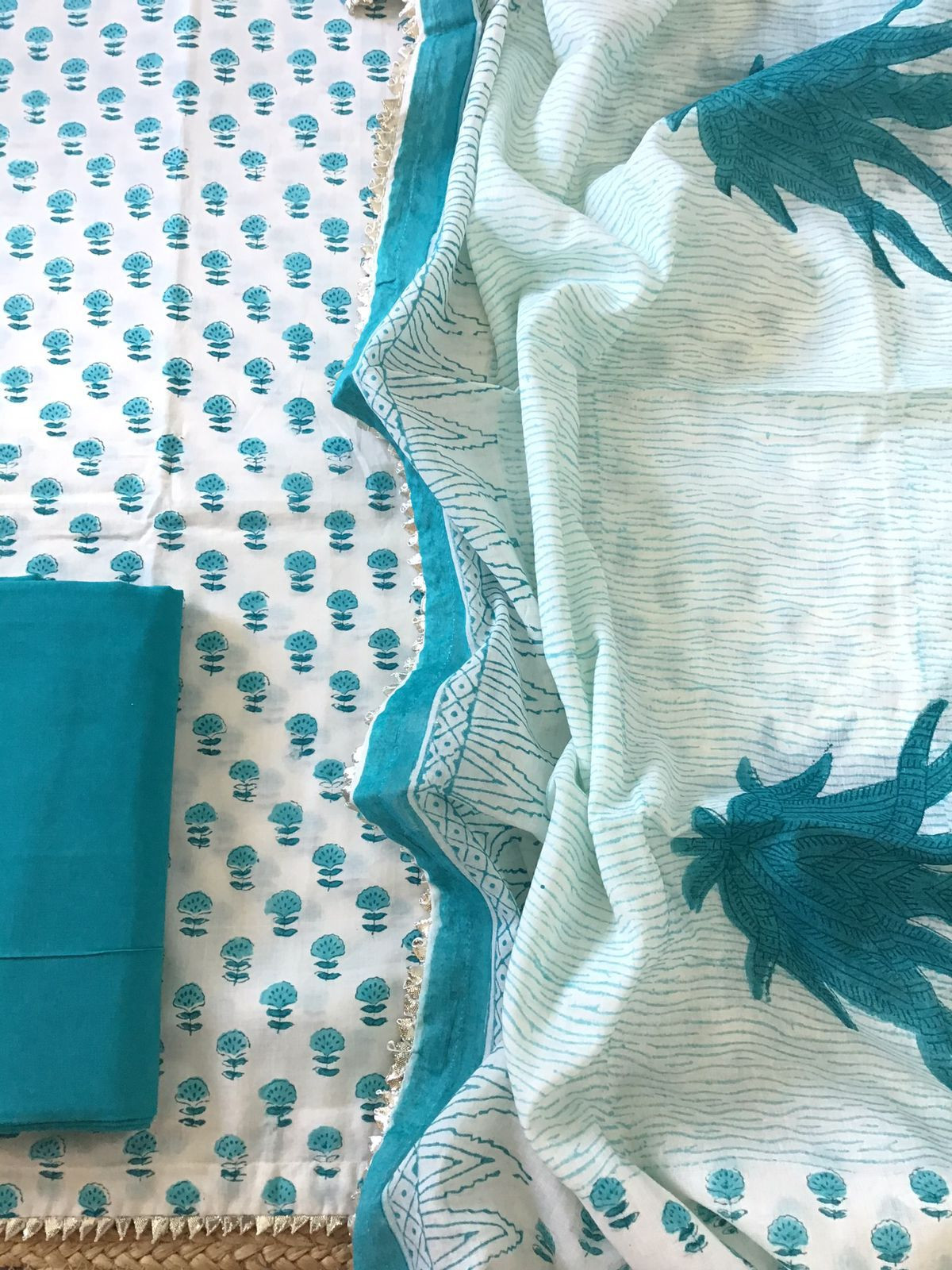 Pure Cotton Printed Suit - Off White