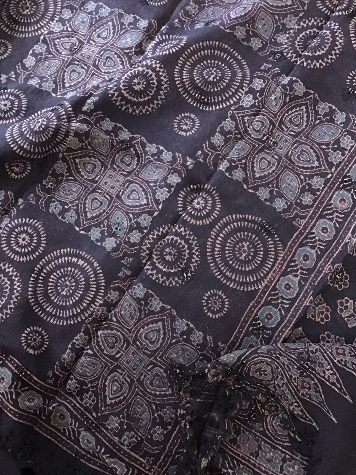 Pure Kota Cotton Ajrakh Printed Embroidered Suit - Black