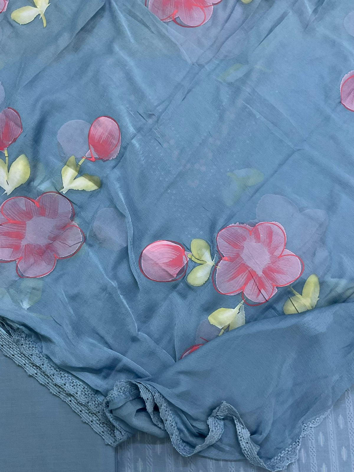 Pure Cotton Self Weaved Embroidered Suit - Blue