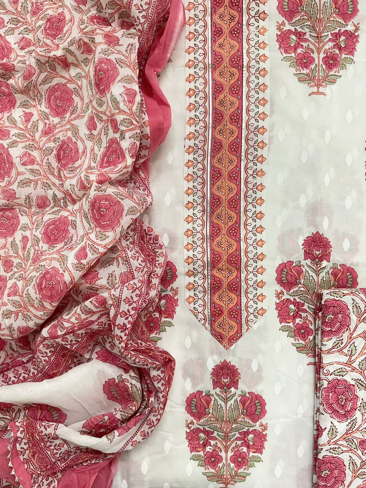 Pure Cotton Printed Suit - White