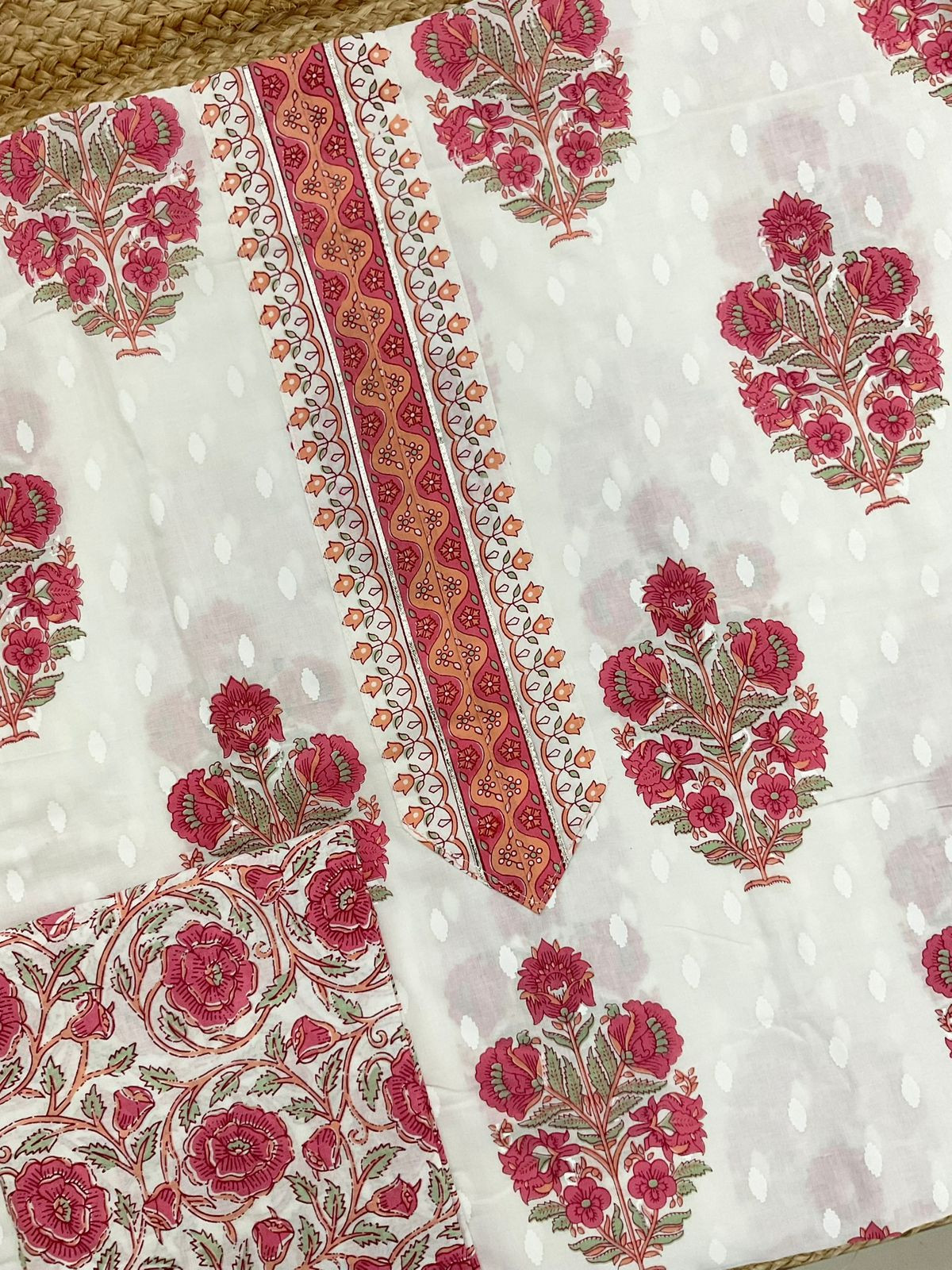 Pure Cotton Printed Suit - White