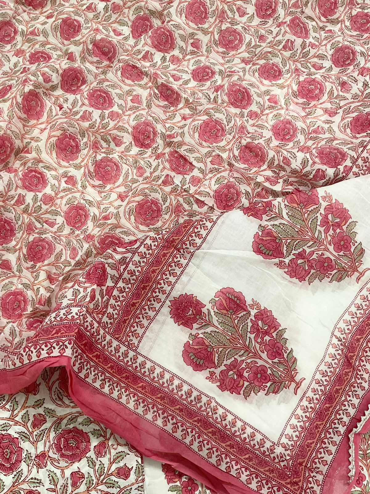 Pure Cotton Printed Suit - White