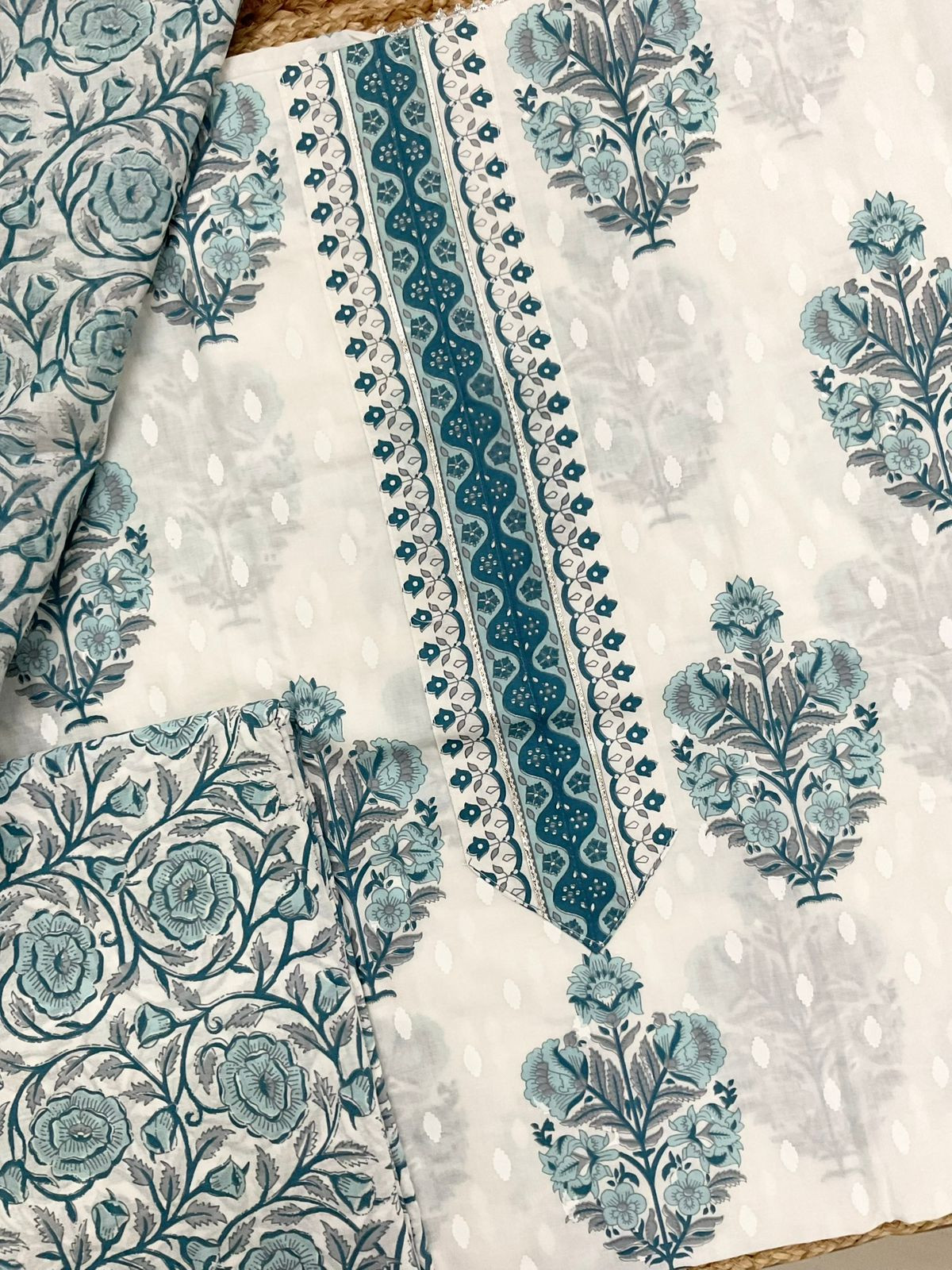 Pure Cotton Printed Suit - White