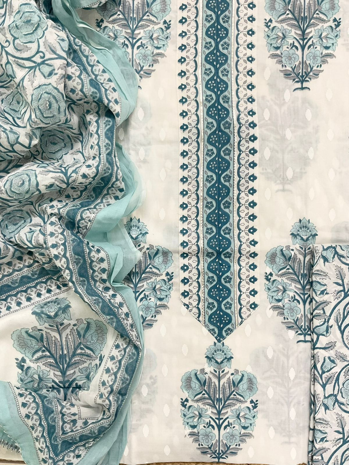 Pure Cotton Printed Suit - White