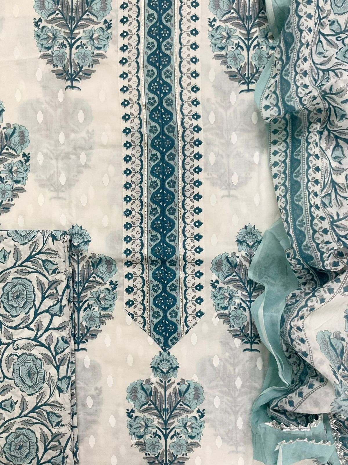 Pure Cotton Printed Suit - White