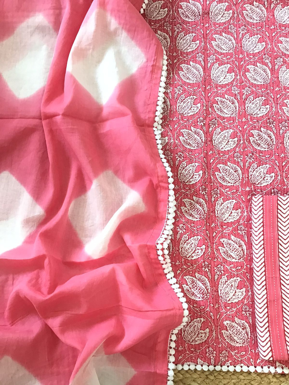 Pure Cotton Printed Embroidered Suit - Pink