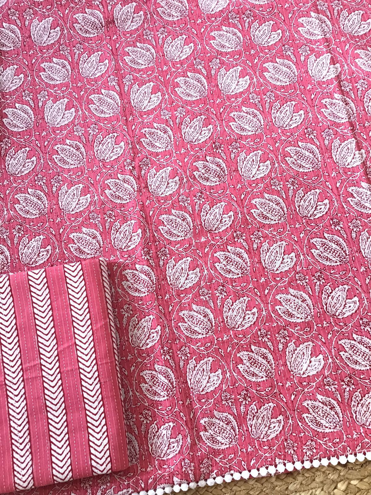 Pure Cotton Printed Embroidered Suit - Pink