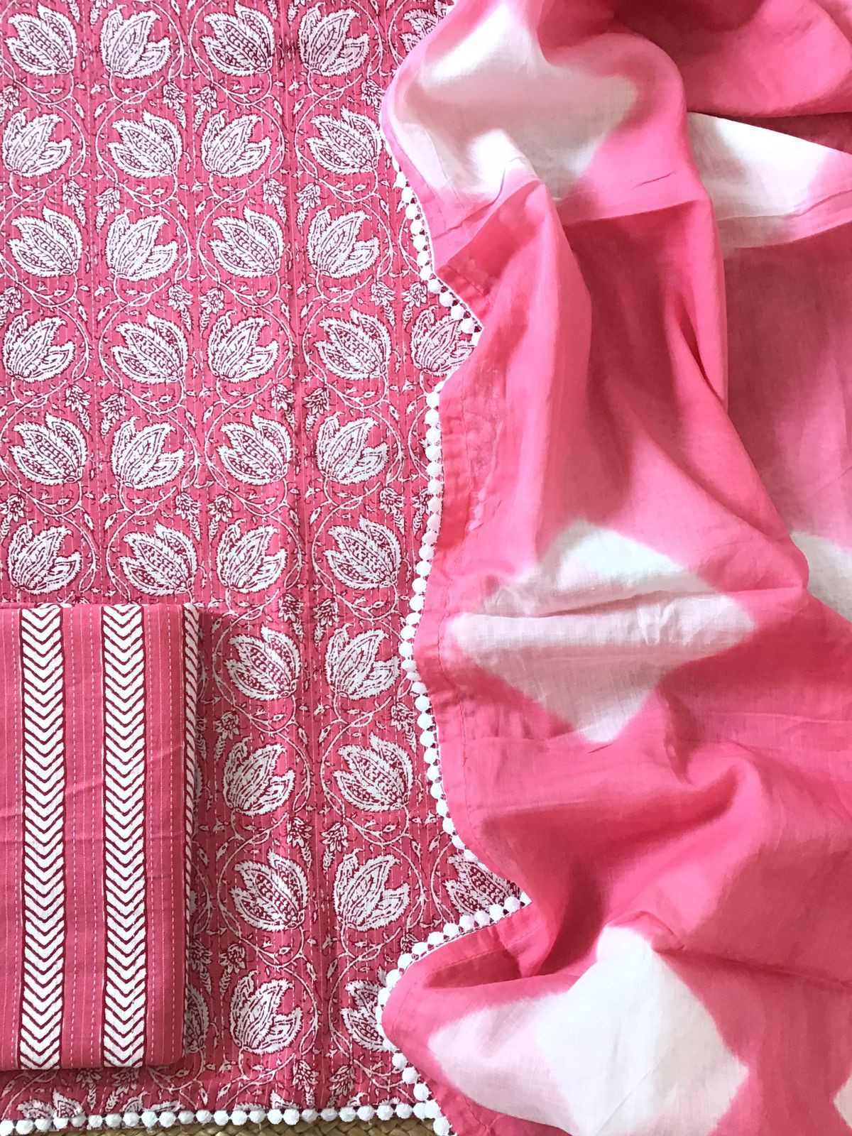Pure Cotton Printed Embroidered Suit - Pink