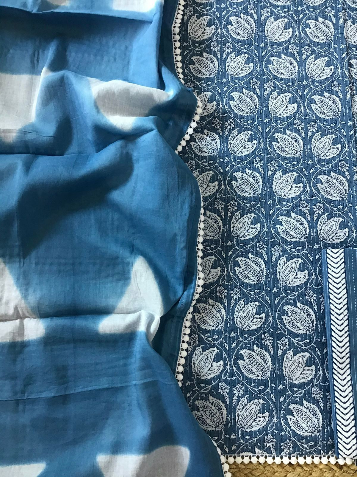 Pure Cotton Printed Embroidered Suit - Blue