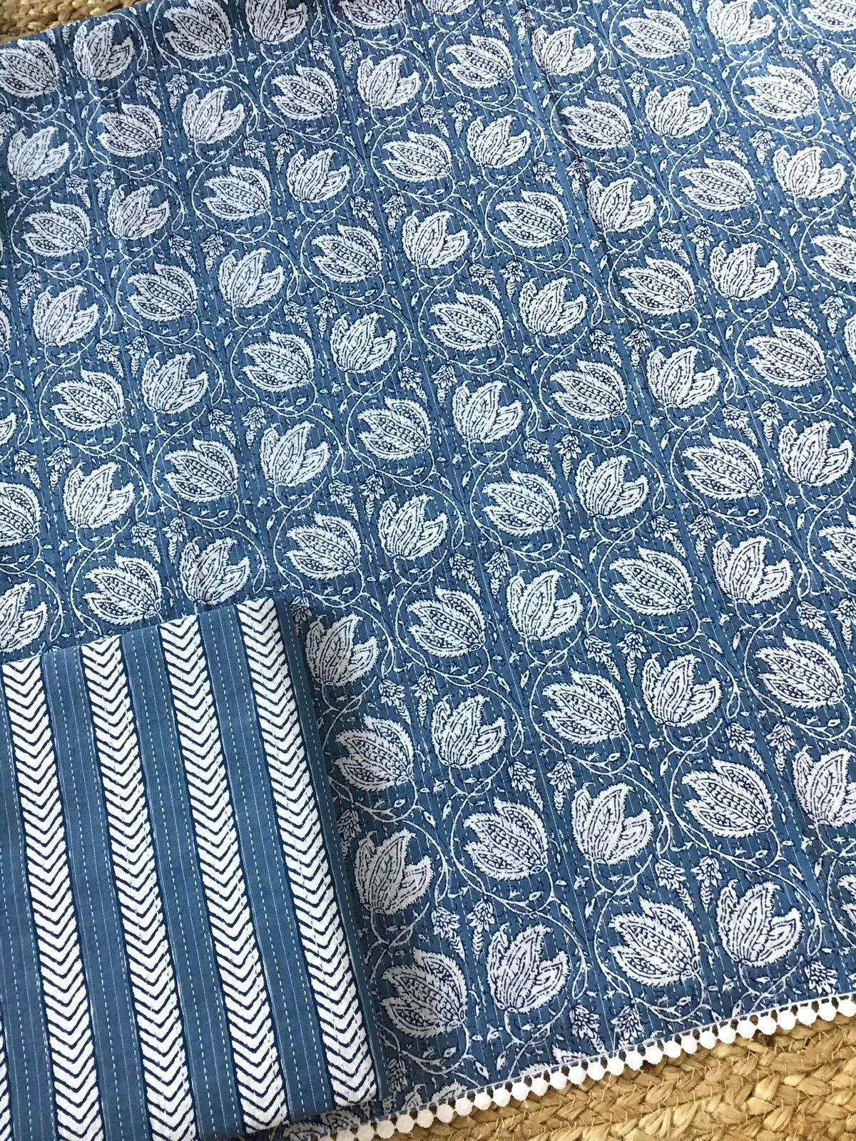Pure Cotton Printed Embroidered Suit - Blue