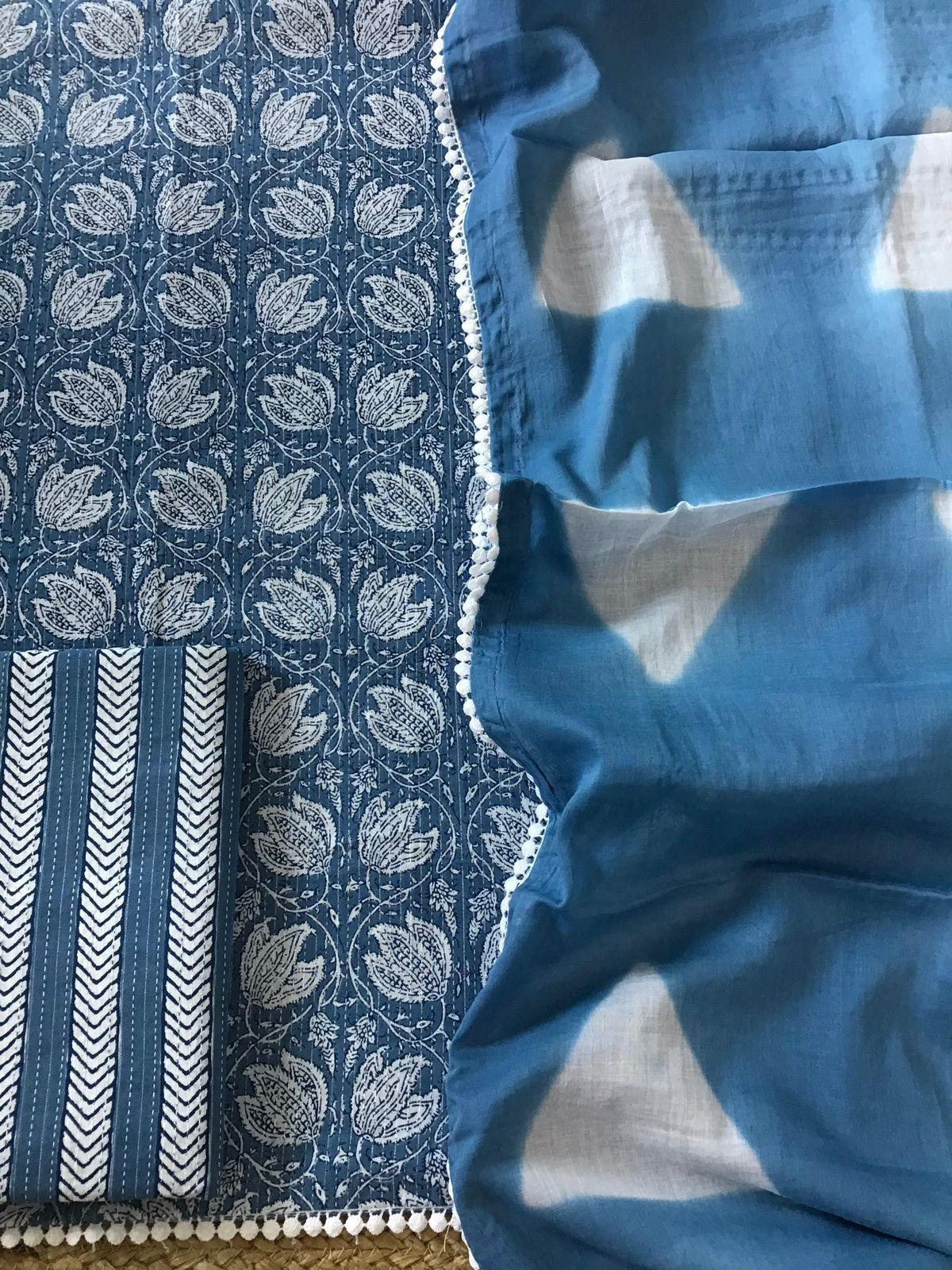 Pure Cotton Printed Embroidered Suit - Blue