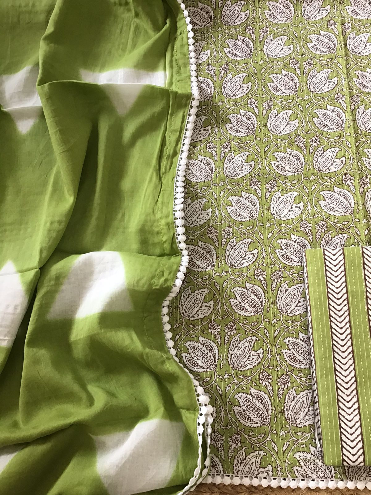 Pure Cotton Printed Embroidered Suit - Green