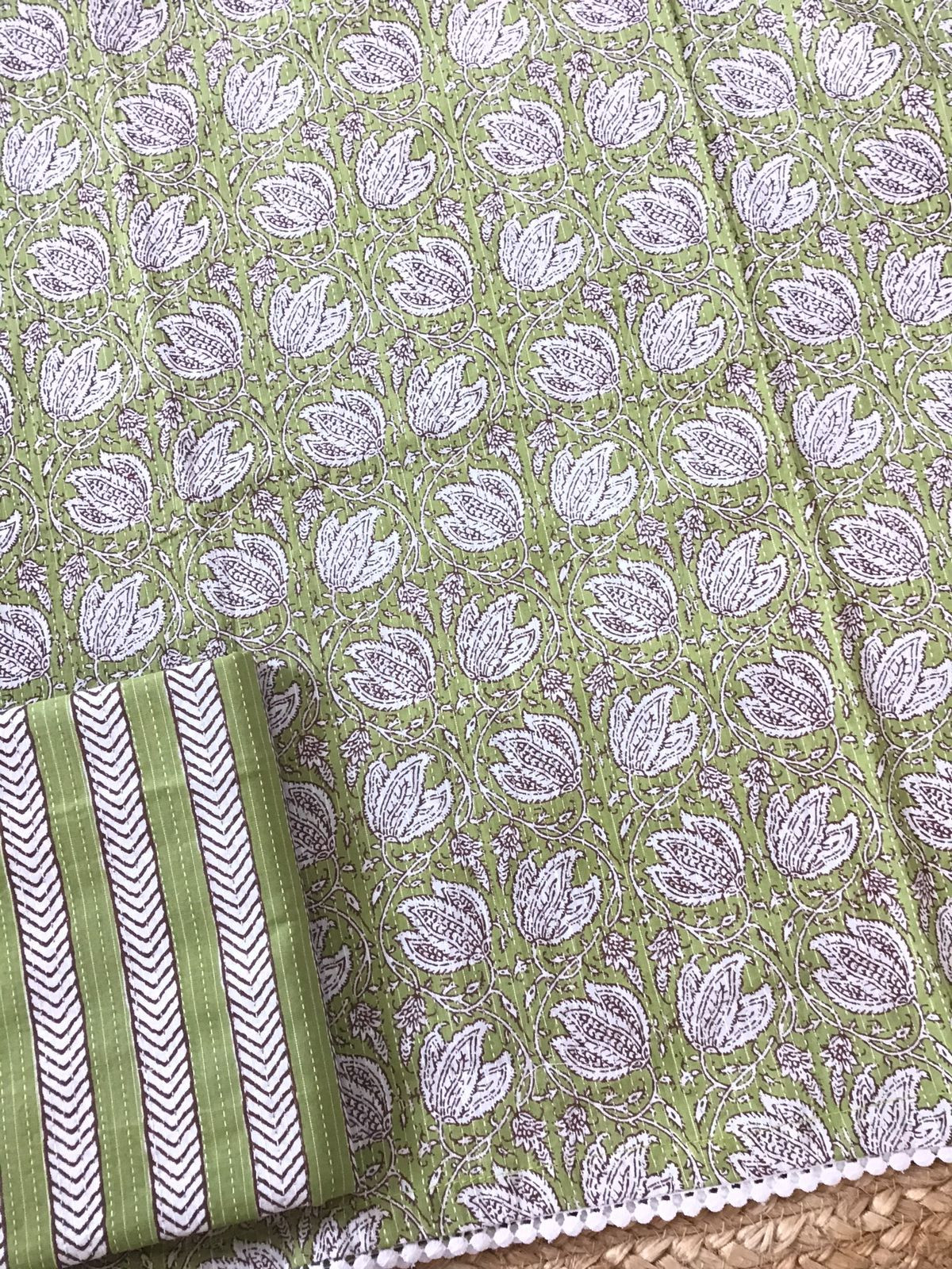 Pure Cotton Printed Embroidered Suit - Green