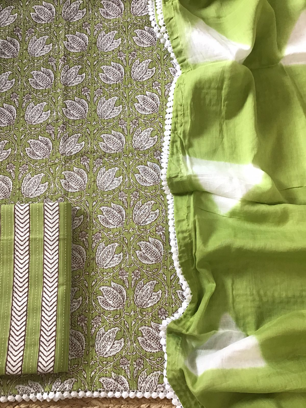 Pure Cotton Printed Embroidered Suit - Green