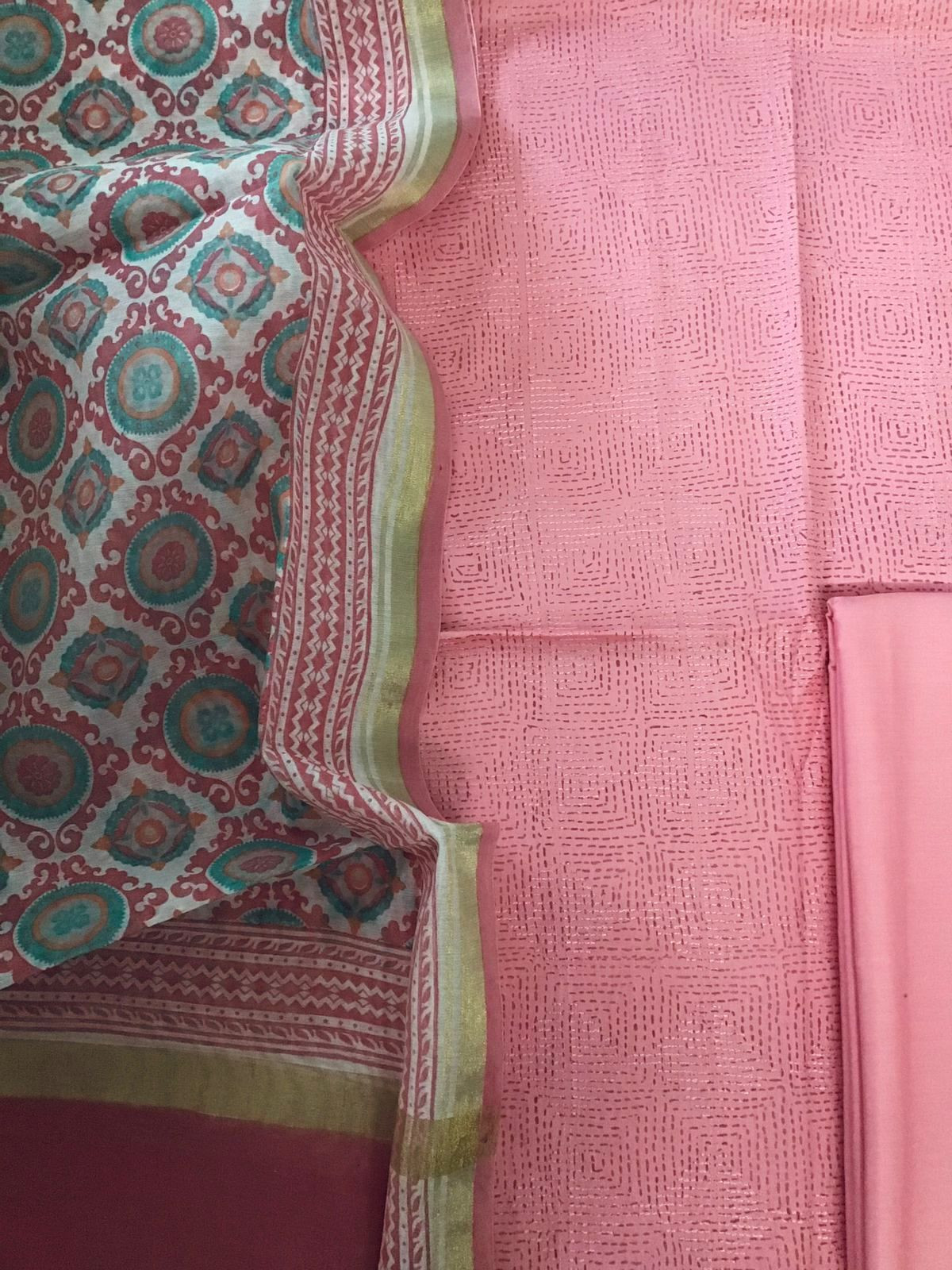 Pure Jaam Cotton Printed Embroidered Suit - Pink