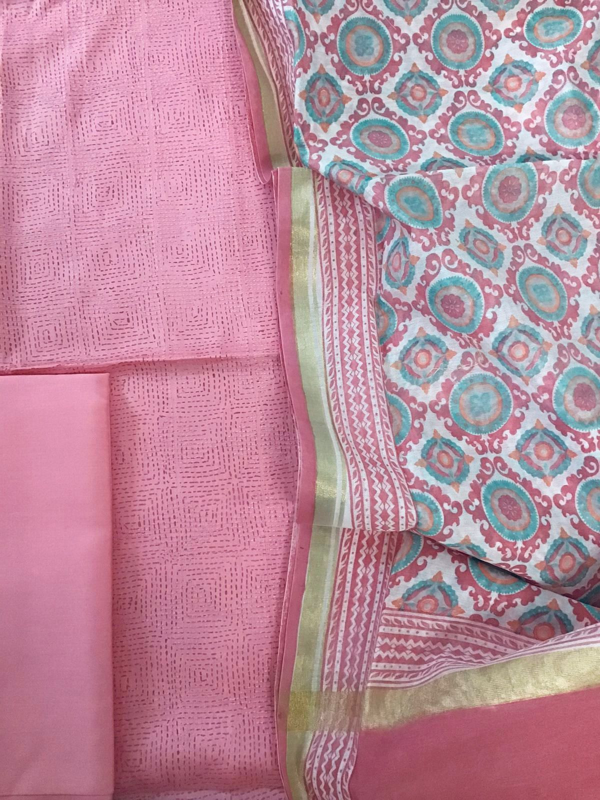 Pure Jaam Cotton Printed Embroidered Suit - Pink