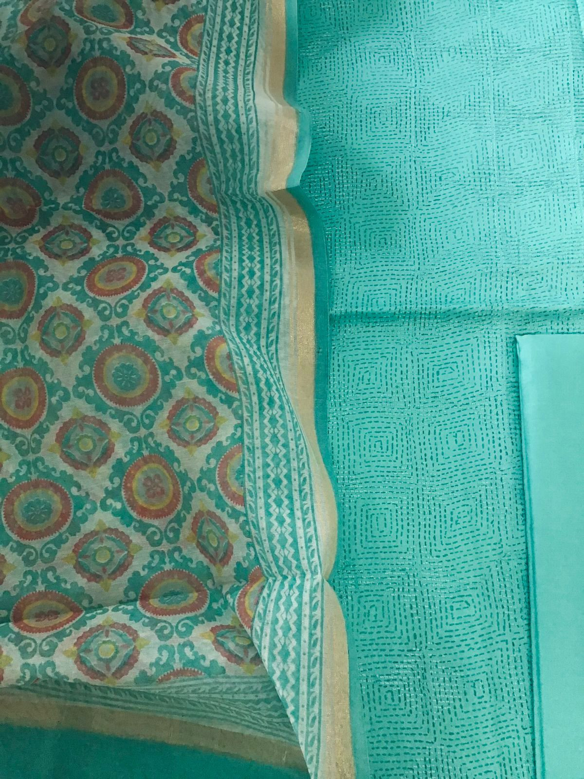 Pure Jaam Cotton Printed Embroidered Suit - Sea Blue