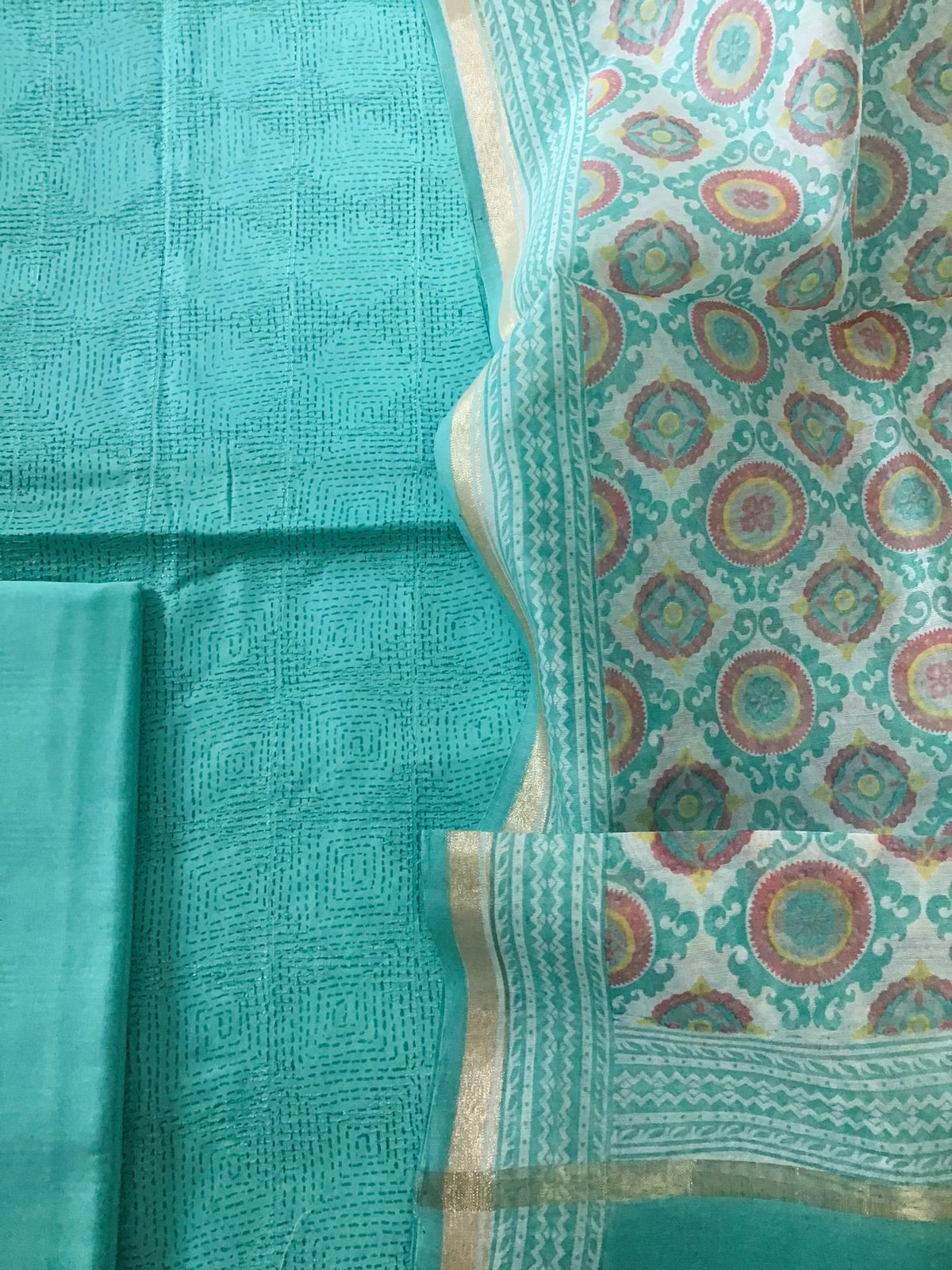 Pure Jaam Cotton Printed Embroidered Suit - Sea Blue