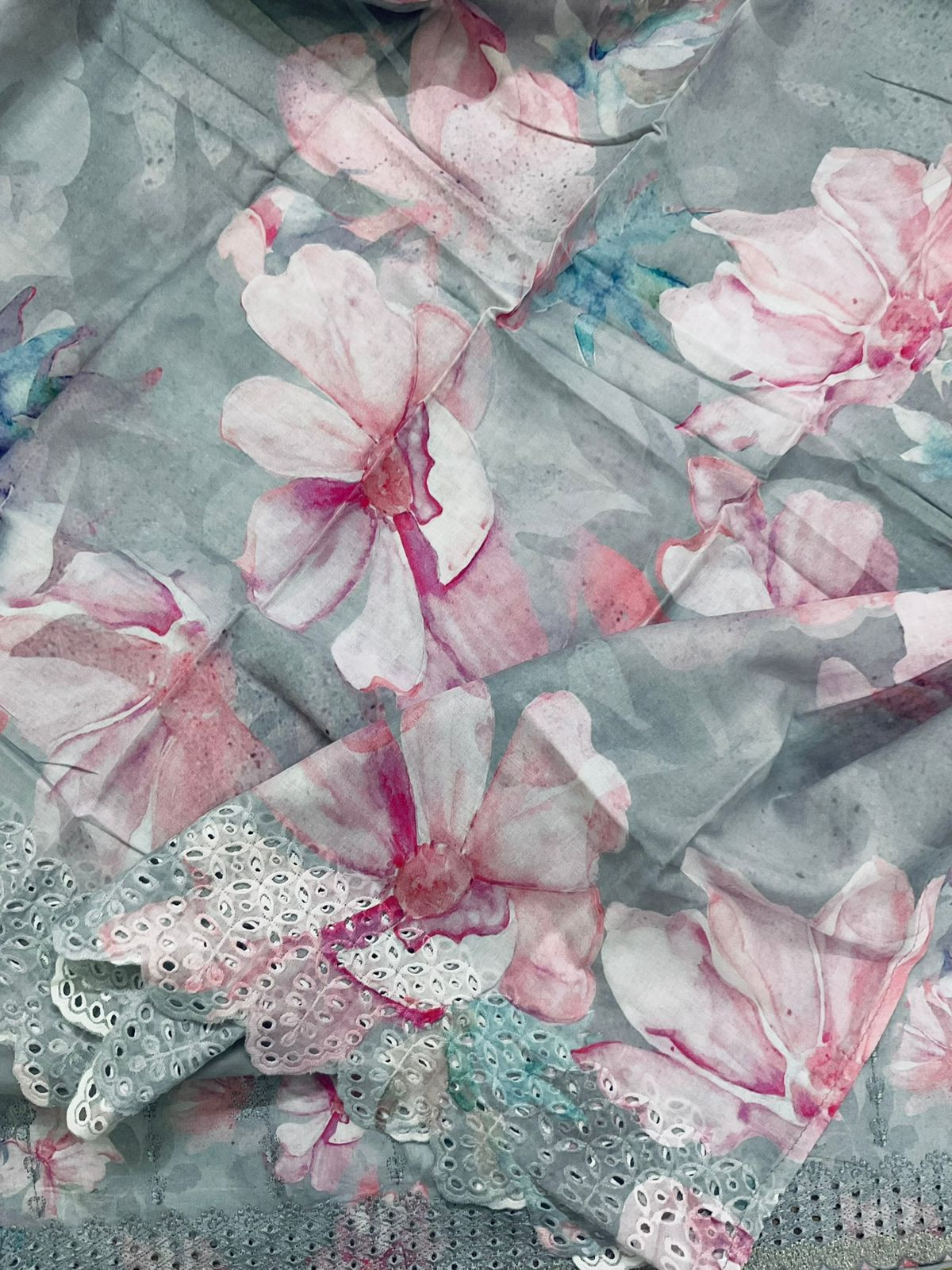 Pure Jaam Cotton Printed Embroidered Suit - Grey