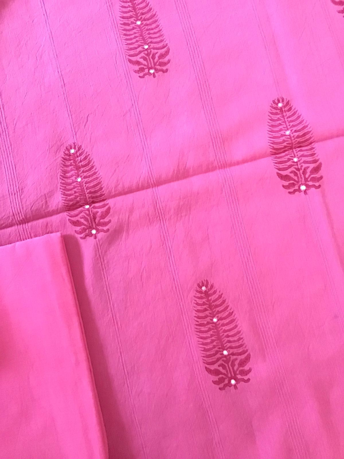 Pure Self Weaved Cotton Printed Embroidered Suit - Pink