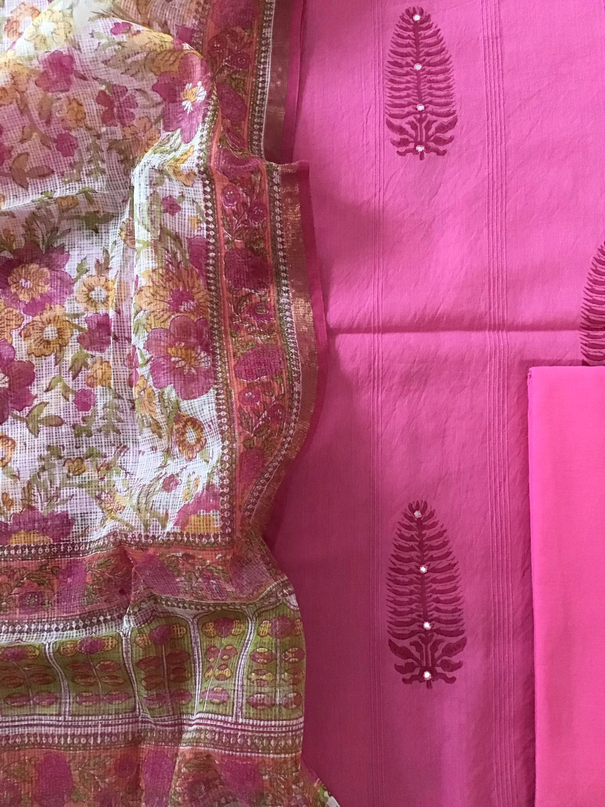 Pure Self Weaved Cotton Printed Embroidered Suit - Pink
