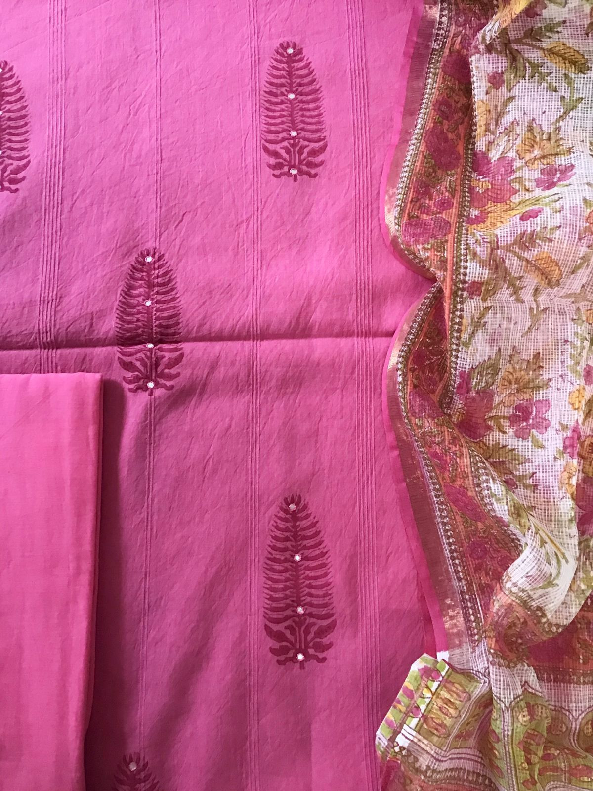 Pure Self Weaved Cotton Printed Embroidered Suit - Pink