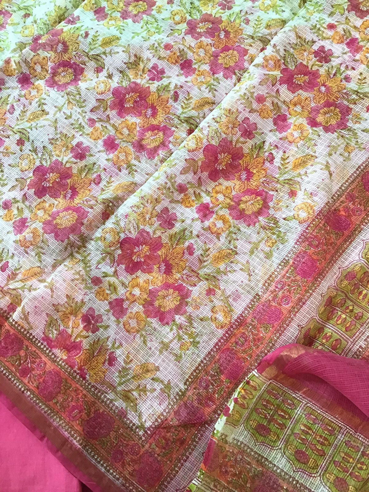 Pure Self Weaved Cotton Printed Embroidered Suit - Pink